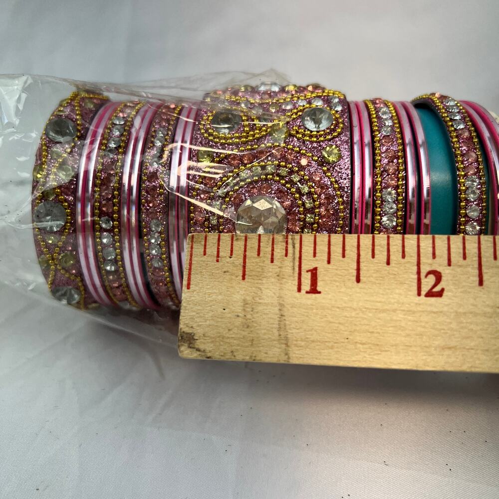 Pink Rhinestone Bangle Set Stack Desi Bridal Wedd… - image 5
